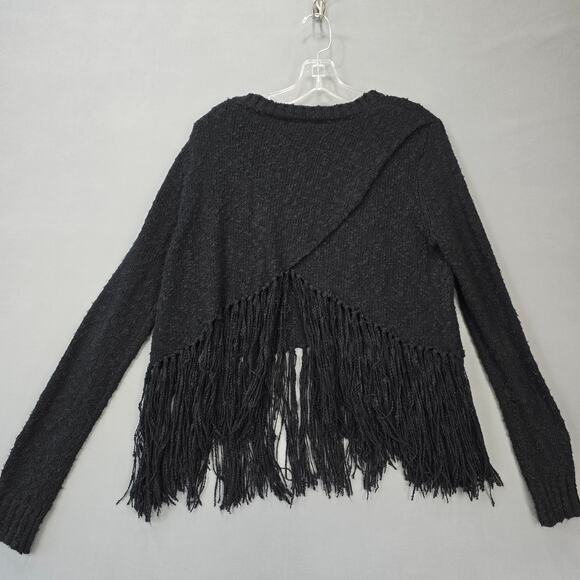 Fate by LFD Black Fringe Sweater Knit Open Slit Back Long Sleeves Women's Size M - Picture 3 of 10